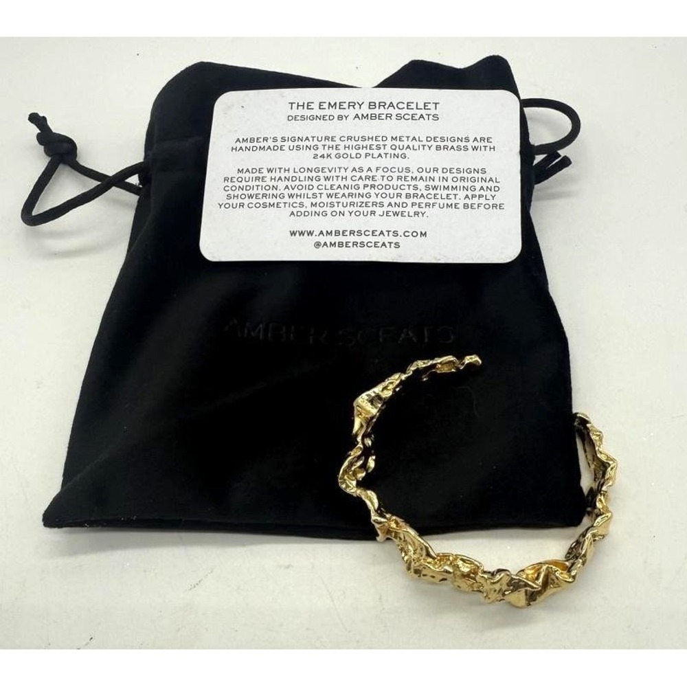 Amber Sceats Emery Cuff Bracelet Crushed Metal Design 24k Plated